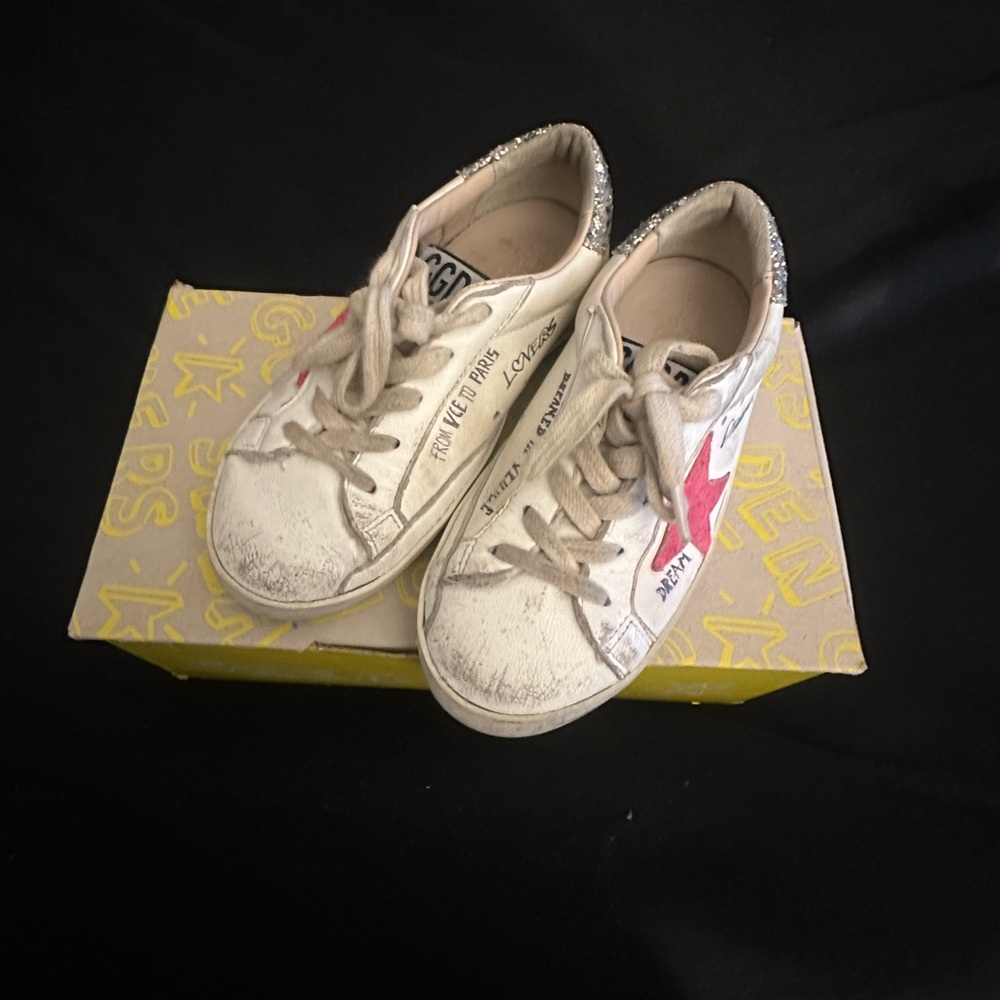 Golden Goose Kids White and Pink Star Sneakers